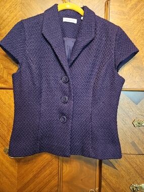 Coldwater Creek Textured Short-Sleeve Blazer in Deep Purple Petite 8